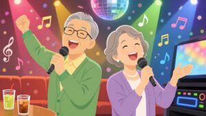 カラオケを楽しむシニアのイラスト