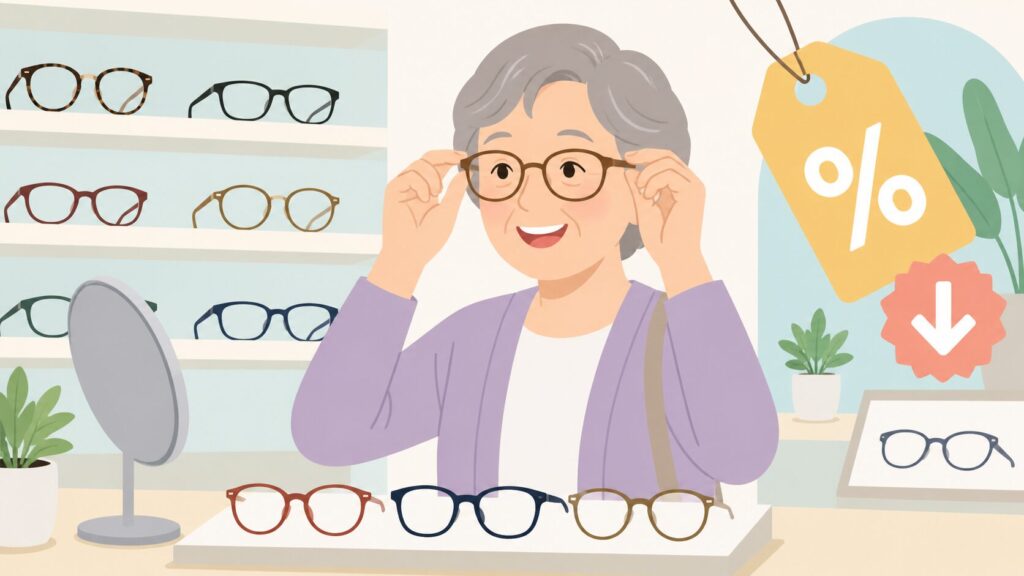 メガネを選ぶシニアのイラスト