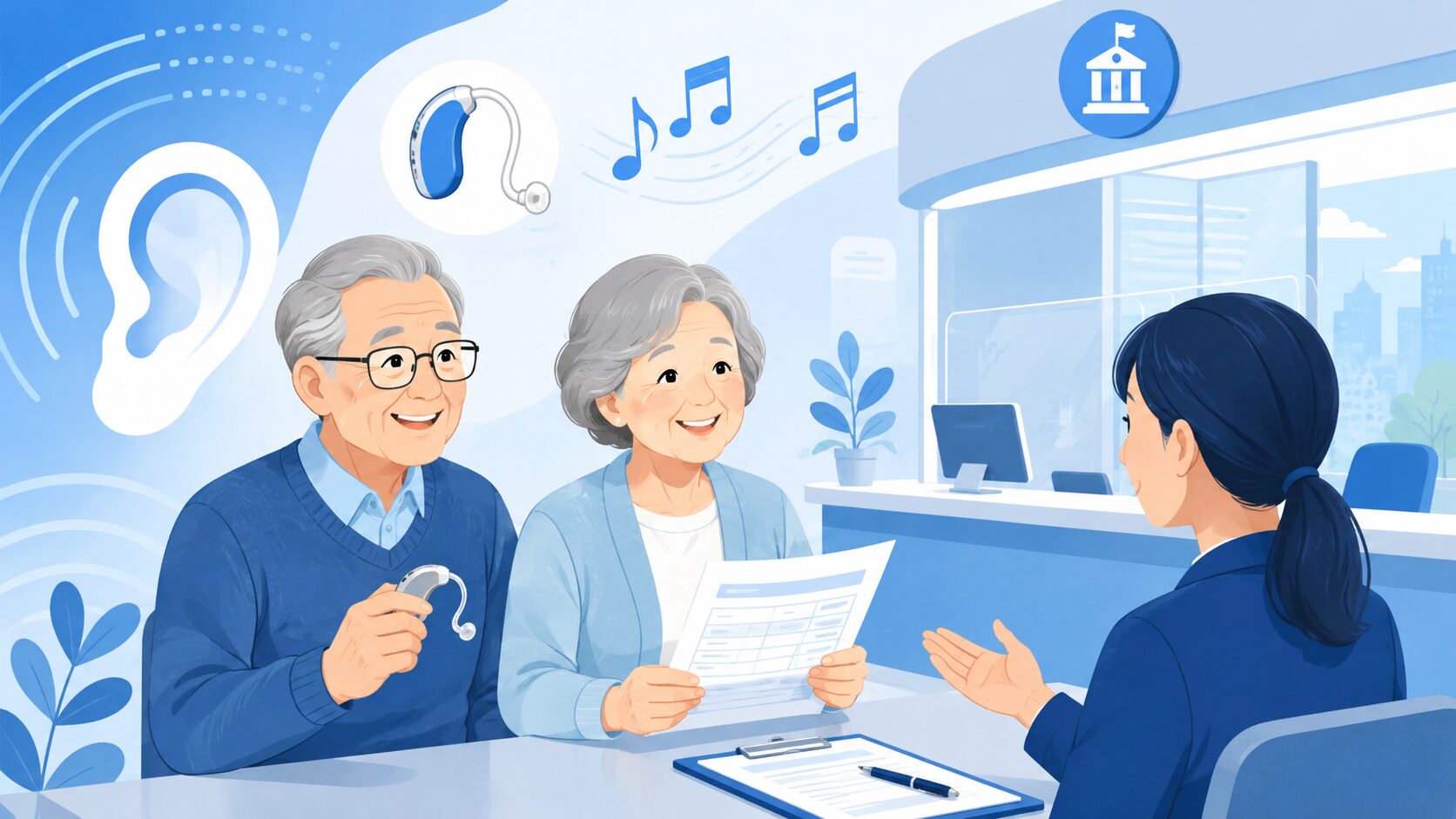 補聴器のシニア割引・購入費助成のイメージイラスト